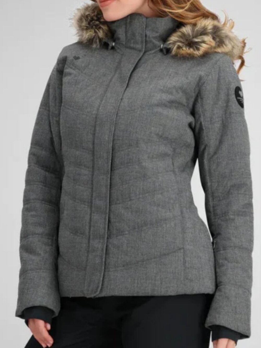 Obermeyer | Tuscany II Ski Snow Jacket Grey, Removable Fur Lined Hood, size 4